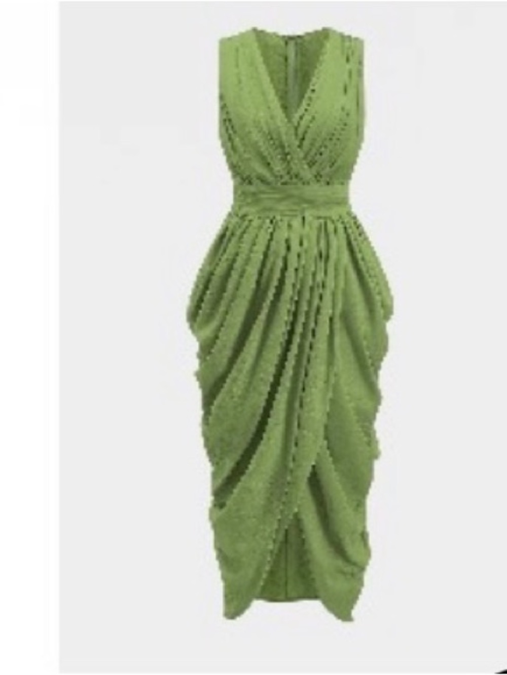 Olive Green Asymmetrical Draped V-Neck Dress